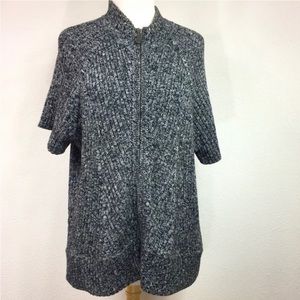 Yvos Gray Black Marble Ribbed Zip Front Poncho Tunic Sweater Size 18/20 Casual